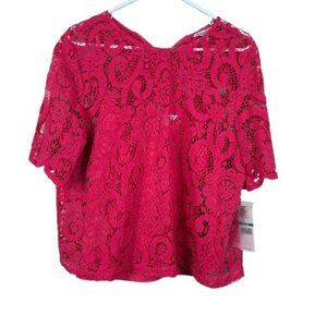 NEW Nanette Lepore Cameo Rose Lace Overlay Top Size Large